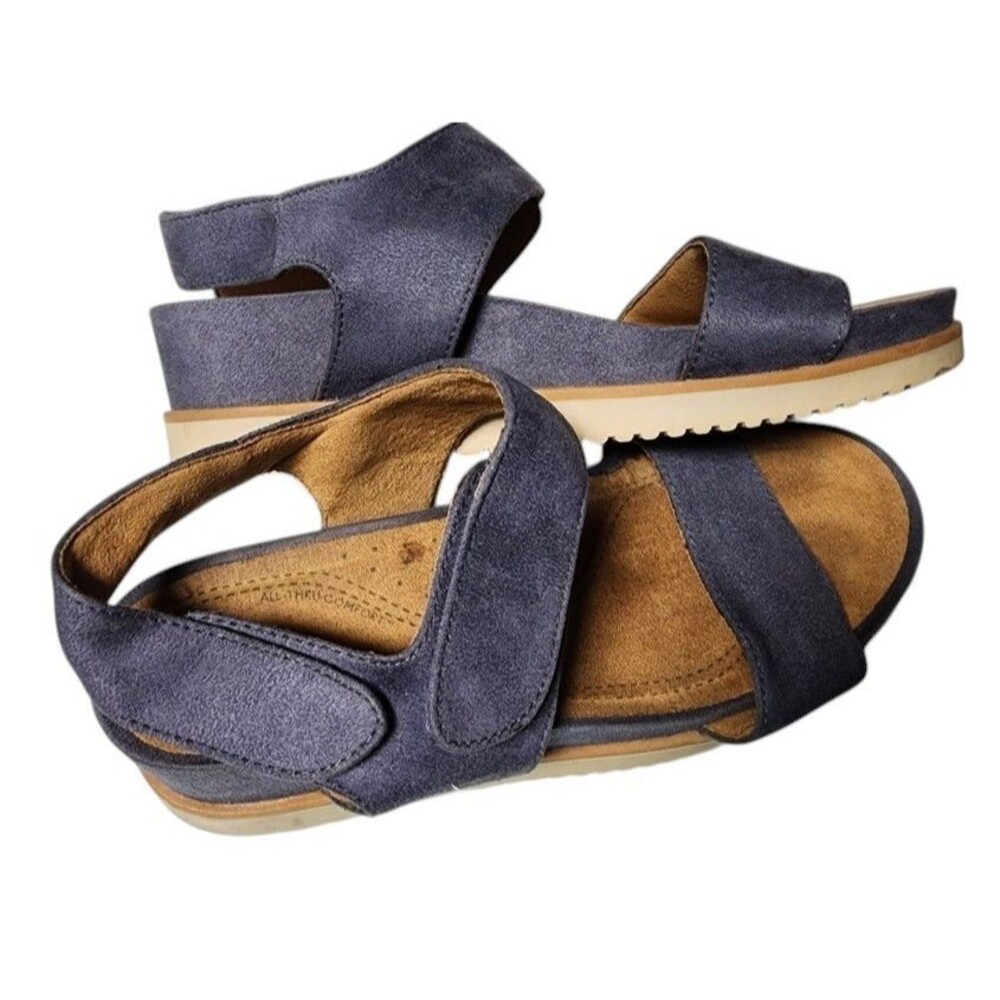 Natural Soul Kaila Ankle Strap Wedge Sandals Size 8 Adjustable Closures Foam Bed